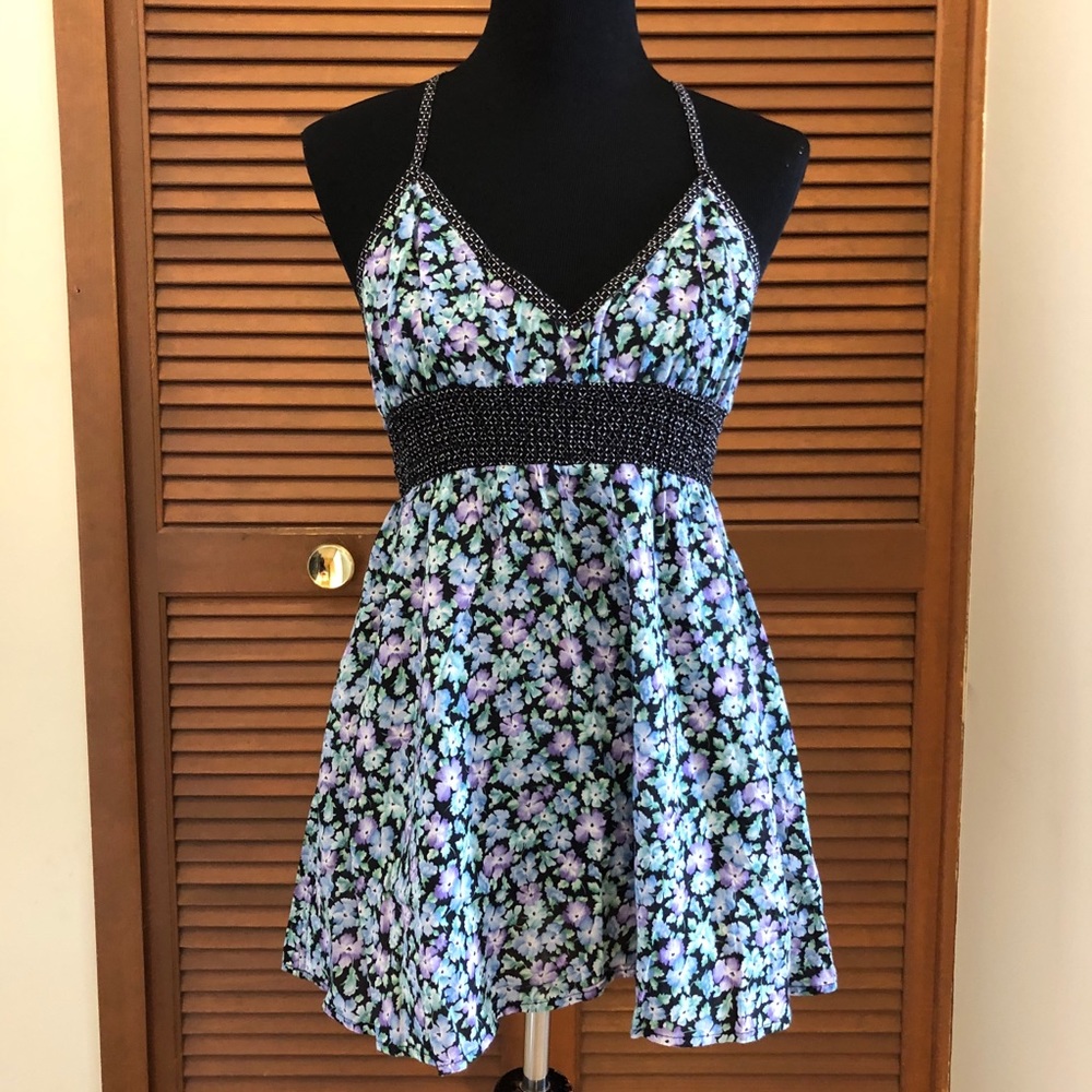 Free People floral babydoll tank top 10 ten black